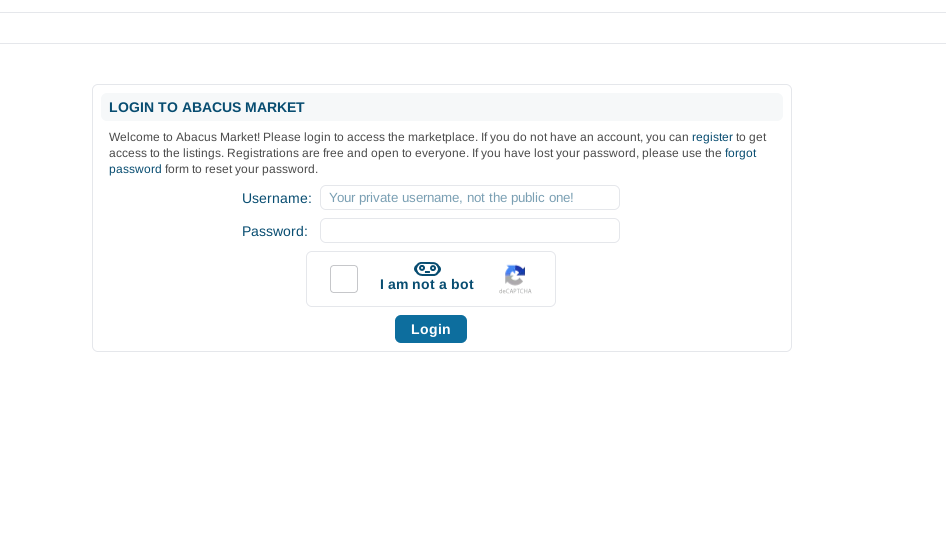 Login page for Abacus Market